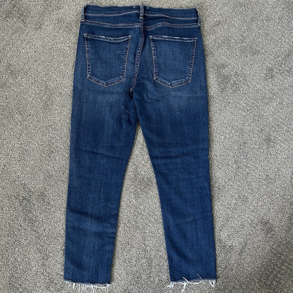 Agolde Sophie Crop Jeans Size 31 Dark Wash Frayed Hem Skinny Leg Mid-Rise Blue - Picture 5 of 12